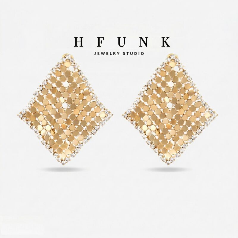 2026 New Style Rhombus-Shaped Sequin Zircon Versatile Non-Fading Tassel Earrings Fashionable and Exquisite French Retro Women's Earrings