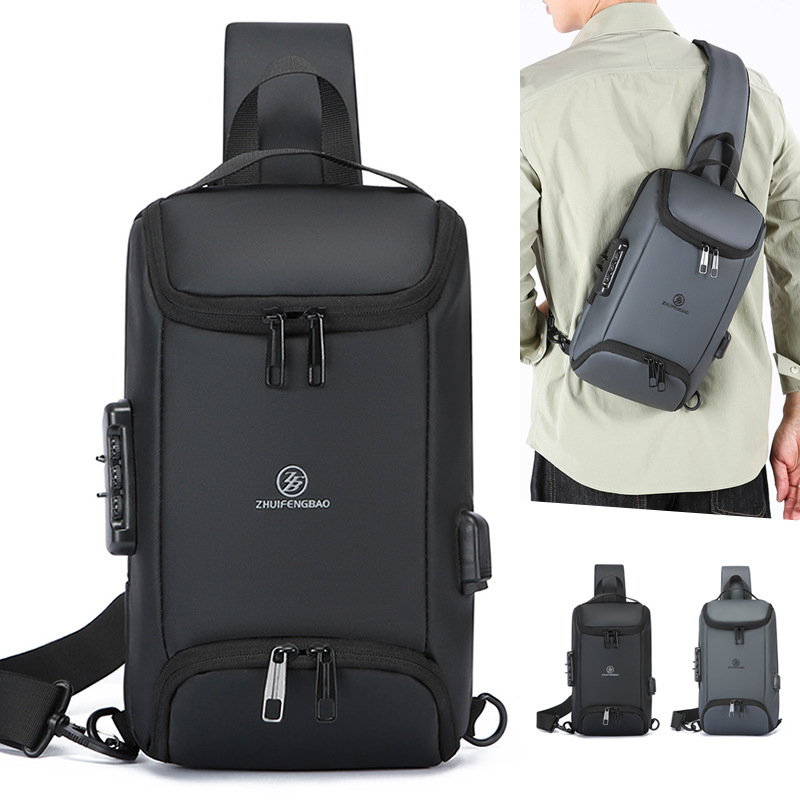 Men's Chest Bag Anti-Theft USB Mobile Phone Crossbody Backpack Casual Sports Cycling Chest Bag Cross-Border Men's Bag