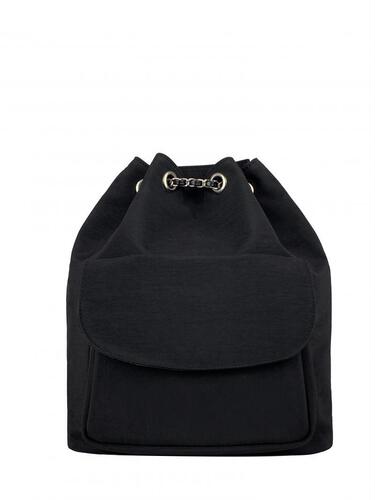  New Simple Casual Silk Black Chain Bucket Bag Drawstring Large Capacity Commuting Backpack for Women