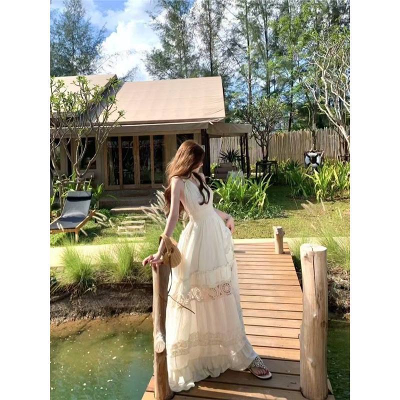 法式纯欲超仙海边度假风挂脖连衣裙新款设计感镂空露背显瘦仙女裙|undefined
