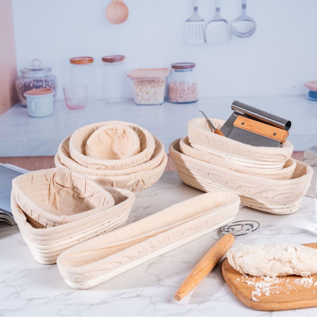 Cesta de fermentación de pan de ratán redondo oval masa fermentación herramienta indonesio ratán fermentación cesta hornear traje