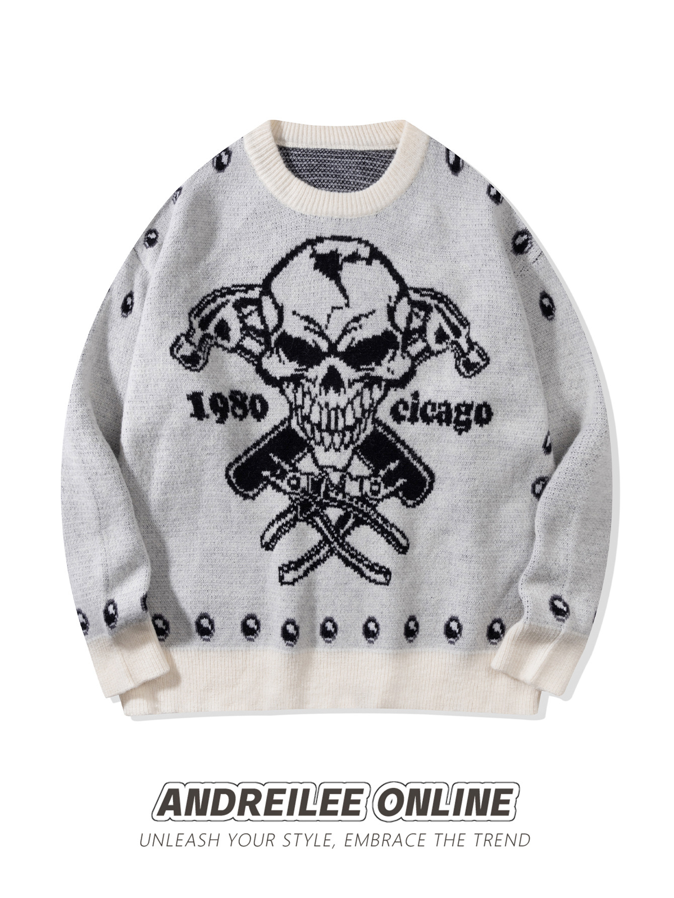 Suéter de Punto con Jacquard de Calavera para Hombre Tejido Acrílico Térmico para Ocio