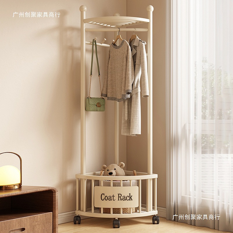 Corner Clothes Hanger Floor-Standing Bedroom Household Clothes Hanger Corner Clothes Hanger Simple Clothes Drying Rack Cream Style Coat Rack