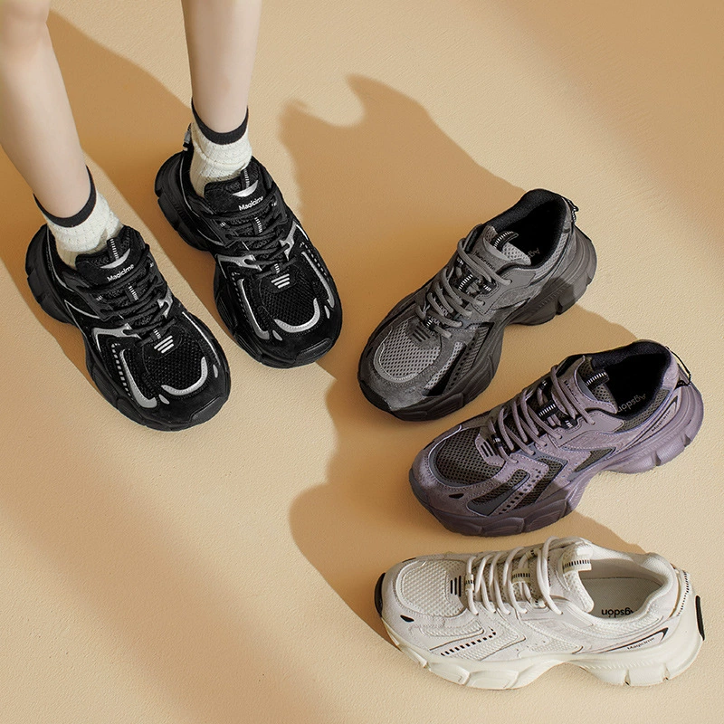 Женские кроссовки Augu Shiden, новая модель осень-зима 2025, на флисовой подкладке, в стиле ретро (Гонконг), на толстой подошве, серые повседневные кеды.