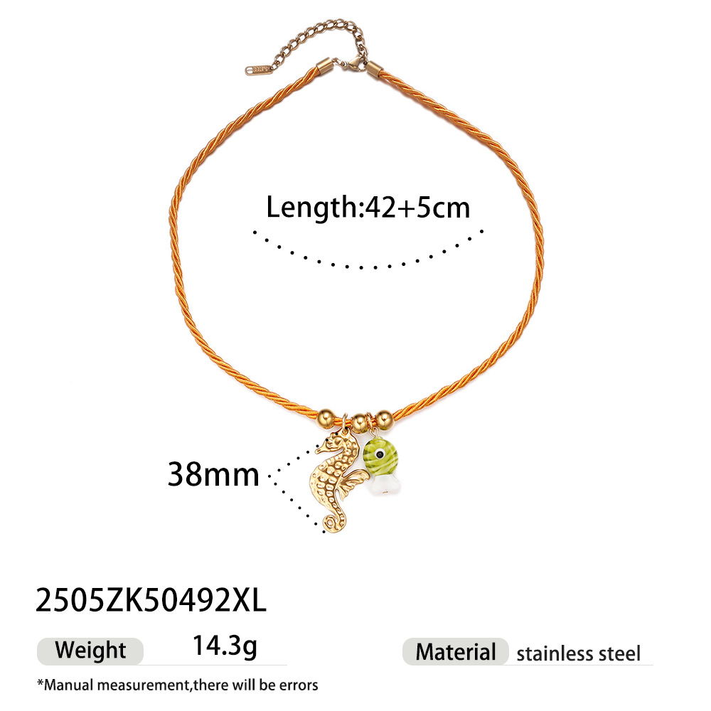 Tena collar de acero inoxidable europeo y americano diseño de nicho femenino hilo de color tejido concha estrella de mar collar de concha tendencia image 17