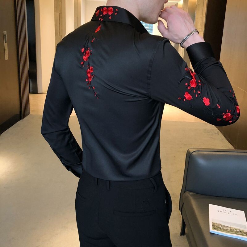 Embroidered Shirt Men's Long-Sleeved Spring and Autumn Floral Men's High-End Shirt Long-Sleeved Business Men's Trendy High-End Top Shirt Embroidered Shirt Men's Long-Sleeved Spring and Autumn Floral Men's High-End Shirt Long-Sleeved Business Men's Trendy High-End Top Shirt