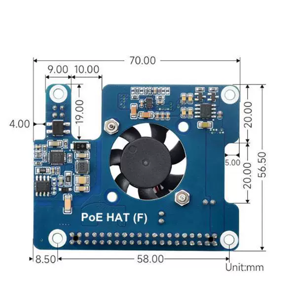 Плата расширения PoE для Raspberry Pi 5, Ethernet-модуль питания, вентилятор, металлический радиатор, поддержка 802.3af/at