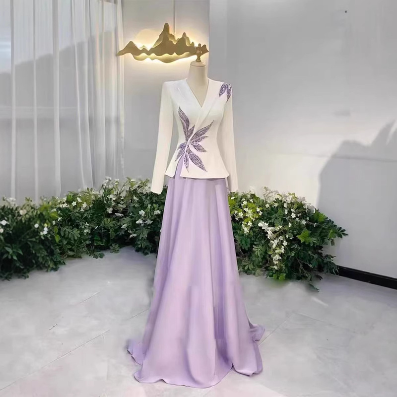Host's Evening Gown, Performance Dress for Vocal Recital, Long Dress for Female Piano and Folk Song Performance, High-End Solo Performance