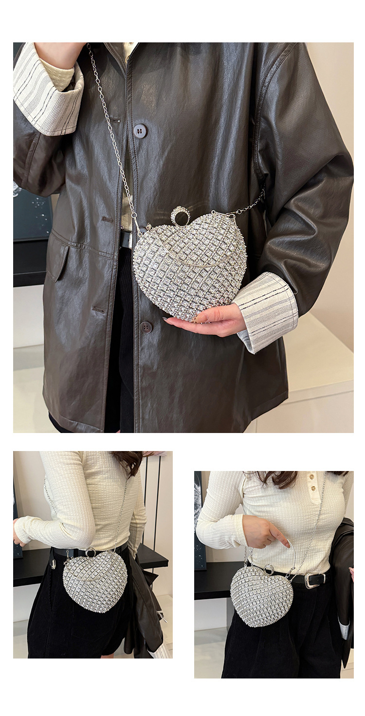 Plata Colores Oro Metal Forma De Corazón Diamante De Imitación En Forma De Corazon Bolsos De Noche display picture 5