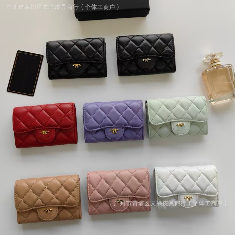 High-Quality Popular Quilted Short Genuine Leather Wallet Niche Casual Large-Capacity Exquisite Small Fragrance Buckle Coin Purse