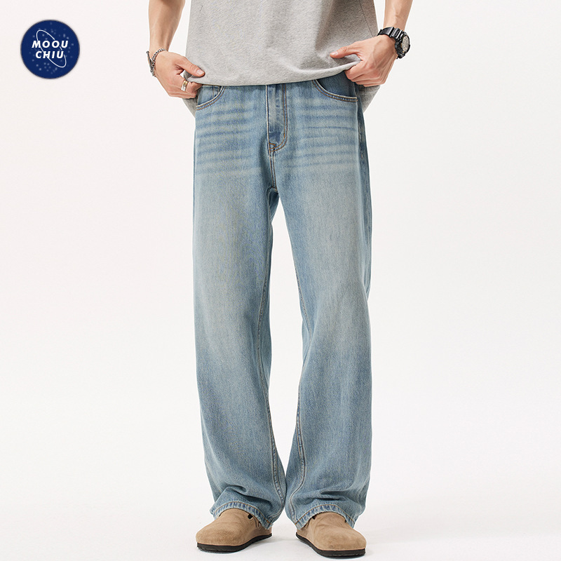 Muqiu Clothing | 2025 Summer Thin Cool Ice Silk Jeans Men's American Style Loose Straight Washed Long Pants_mkmklike.com