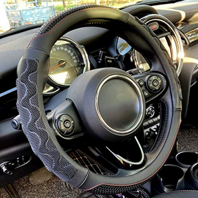 Cross-Border Hot-Selling Car Universal Steering Steering wheel cover - round-type-black-red-line-38cm