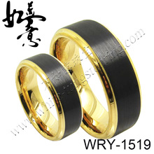 WRY钨金对戒 沙面上电黑台阶余下电金色外贸时尚欧美指环饰品现货