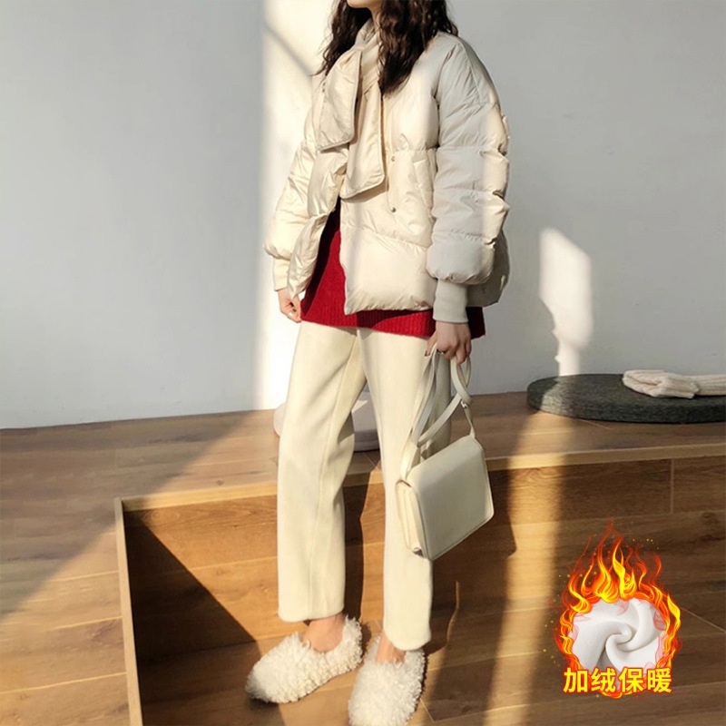 Maternity Winter Petite Cashmere Fleece-Lined Thick Straight Pants Belly Support Harem Pants Simple