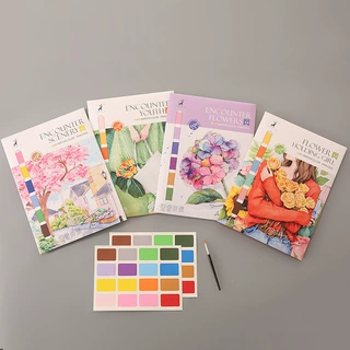 创意水彩涂色本解压图画本涂鸦绘画本卡通自带颜料水彩纸画纸批发