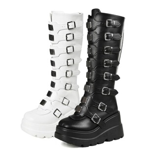 D 47139 Buckle Platform Boots Ƥ���ۺ��ѥ �羳�W�����R�d��