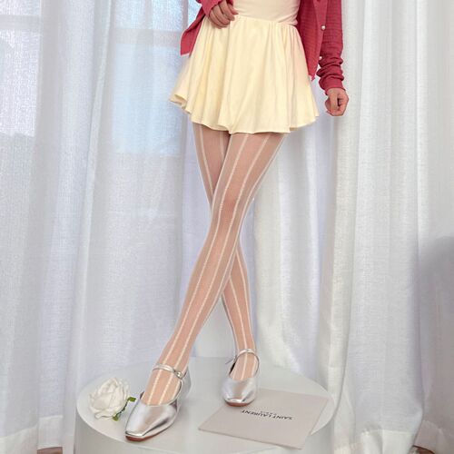 Sweet girly milky white love vertical striped woven pantyhose retro pure lust style personalized purple slimming stockings
