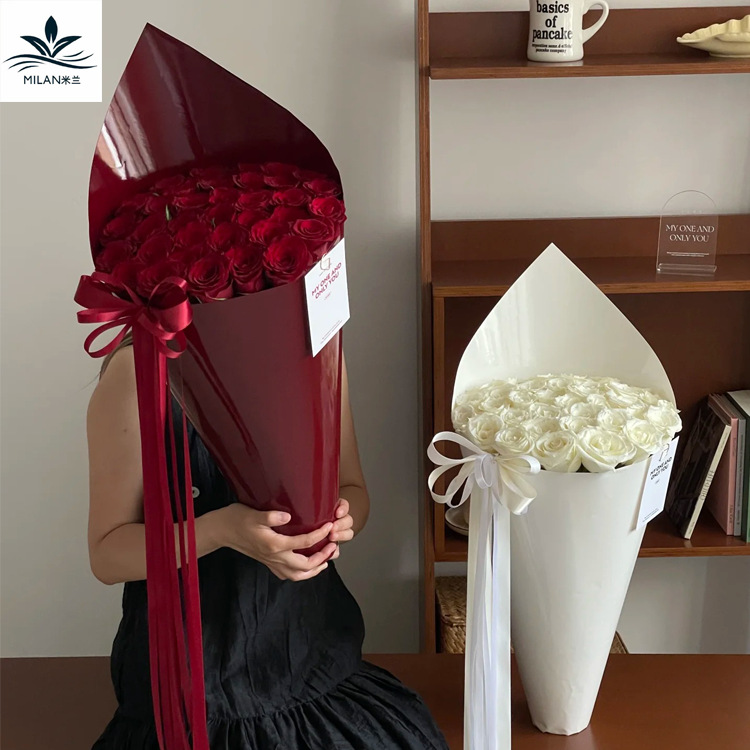 七夕新款加厚皮质造型纸巨型冰淇淋甜筒花束包花纸鲜花包装硬卡纸