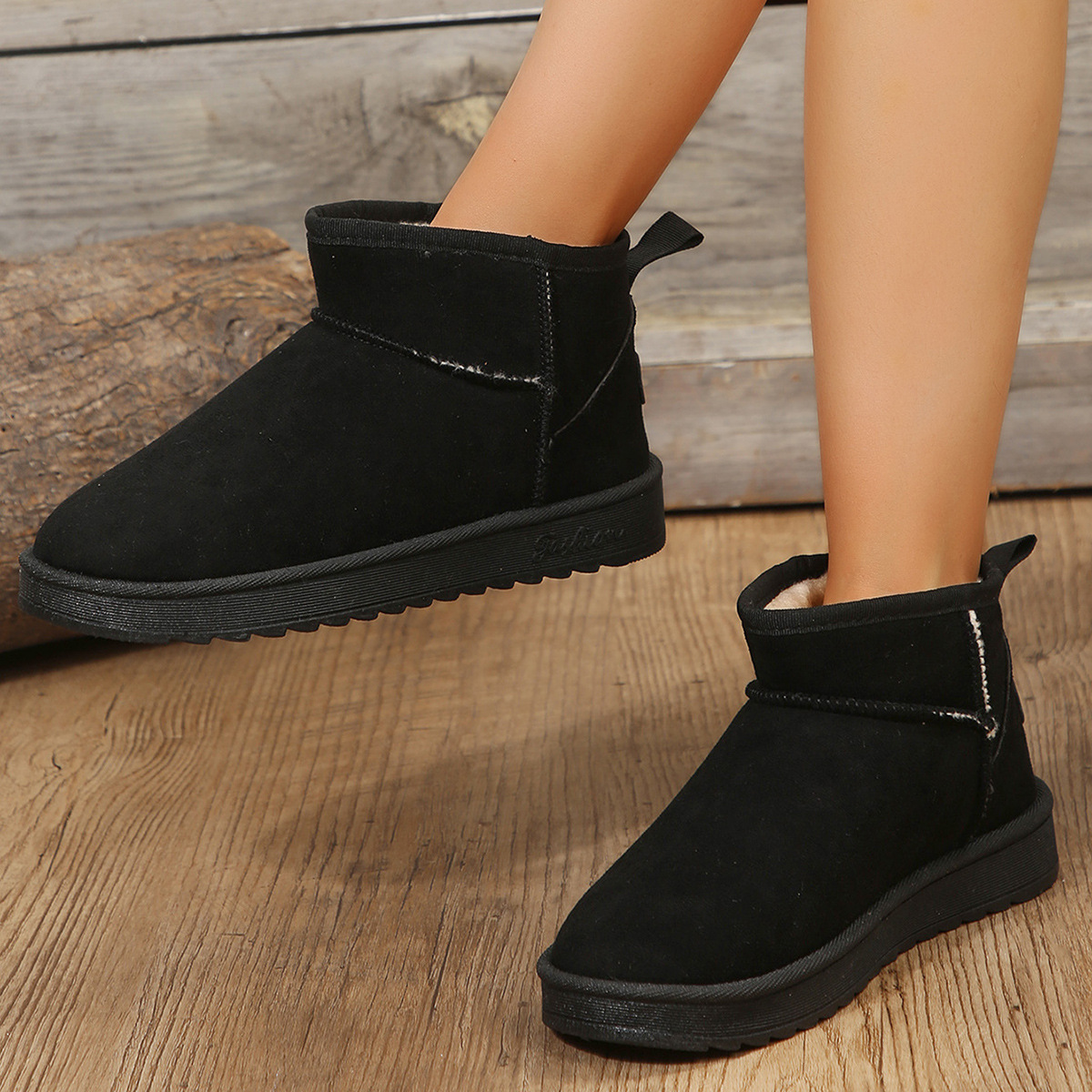 Women's Winter Suede Ankle Snow Boots Flat Warm Retro Style_voghion.com