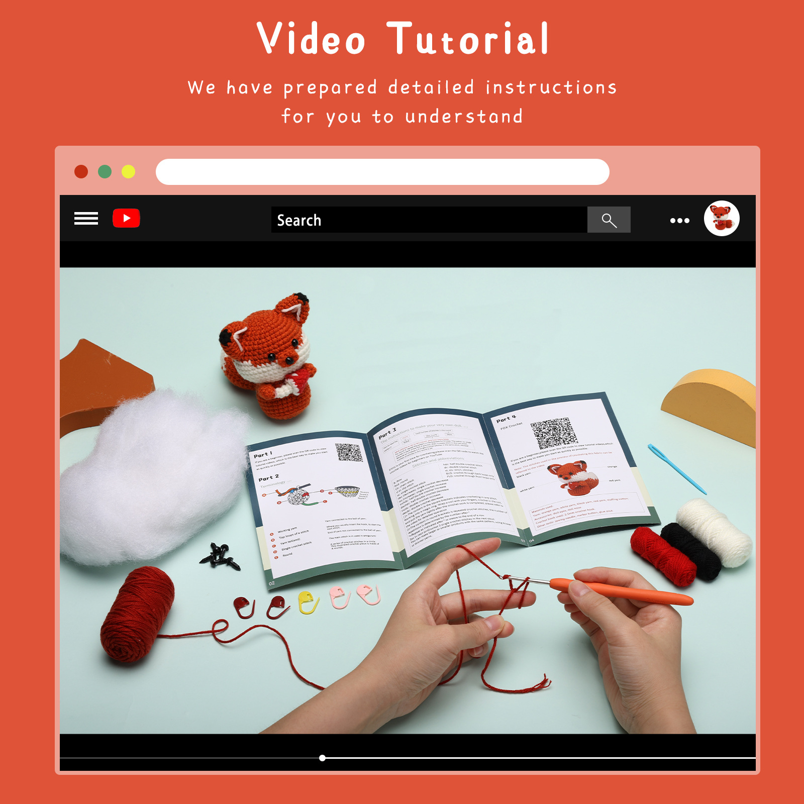 Unisex same style handmade DIY crochet wool knitted red fox doll material package_voghion.com