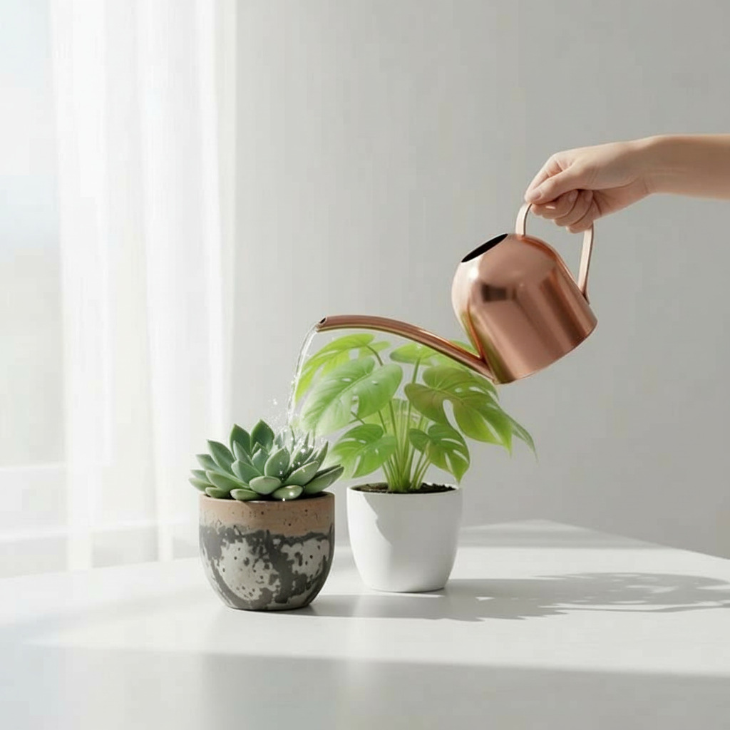 Acero inoxidable boca larga regadera metal planta verde regadera de oro pequeña regadera jardinería 500ml
