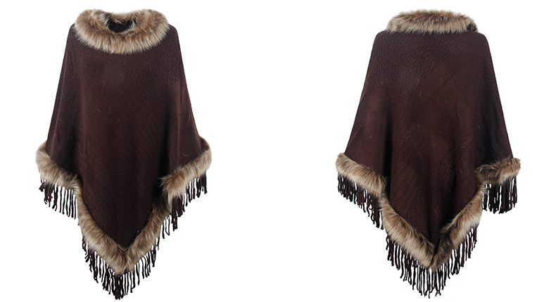 Knitted tassel cape women's solid color pullover loose shawl coat_voghion.com