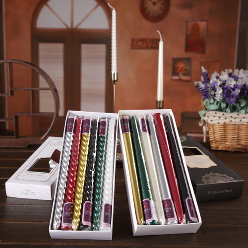 High-quality electroplated colorful European-style threaded long-pole candles for Christmas, wedding, birthday and Chinese Valentine's Day romantic taste