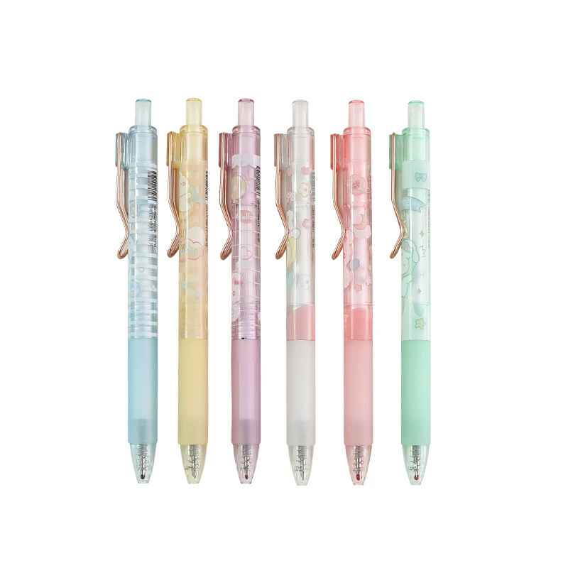 Cartoon rollerball pen set, capacious barrel with cute patterns, smooth writing, 12-color options