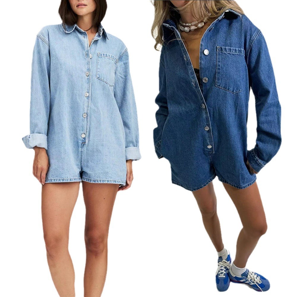 2024 Europa y Estados Unidos transfronterizos otoño nuevos productos hipster callejero con solapa de manga larga pantalones cortos jeans 32118 - 1