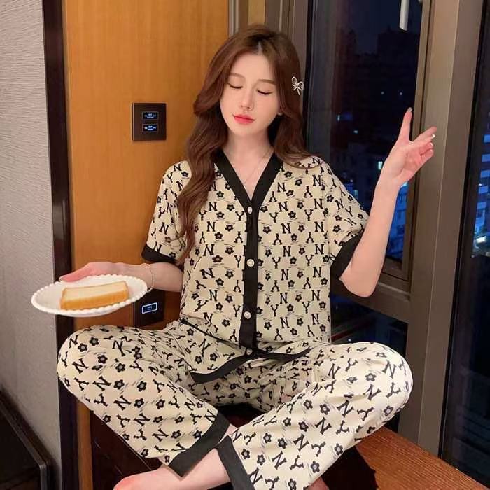 Cross-Border Amazon Popular Pajamas for Women Summer Wahl Cotton Short-Sleeved Trousers Comfortable and Cool Two-Piece Home Clothes