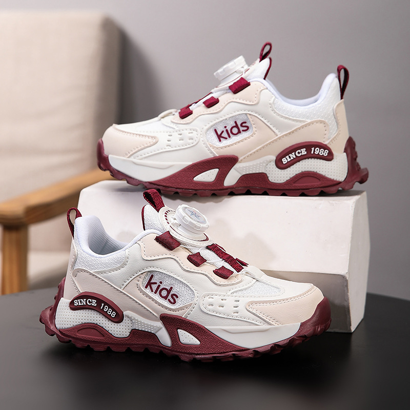 Zapatos deportivos para niñas 2025 primavera y otoño nuevos zapatos para correr con botones transpirables de malla para niñas y niños grandes