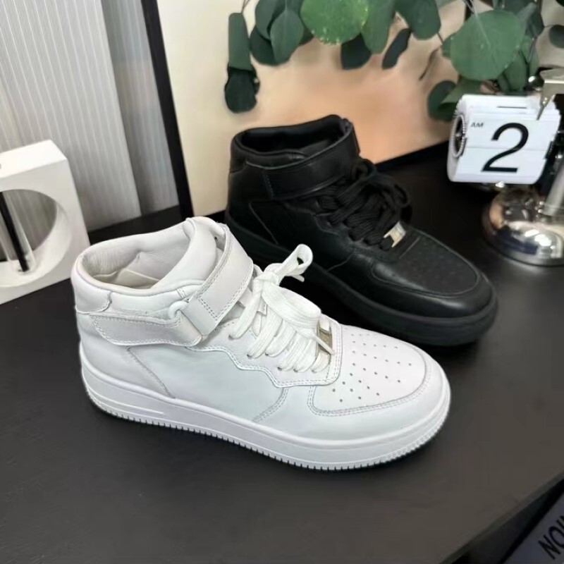 Spring Cowhide Air Force High-Top Couple White Shoes Versatile Sneakers Casual Women's Shoes Genuine Leather Men's Shoes Pure White Trendy Shoes