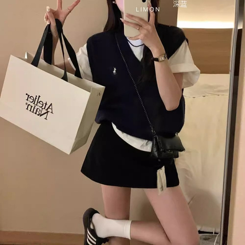 Mouse ear Korean-style atmosphere wear unique layering knitted vest women slimming temperament fashion casual