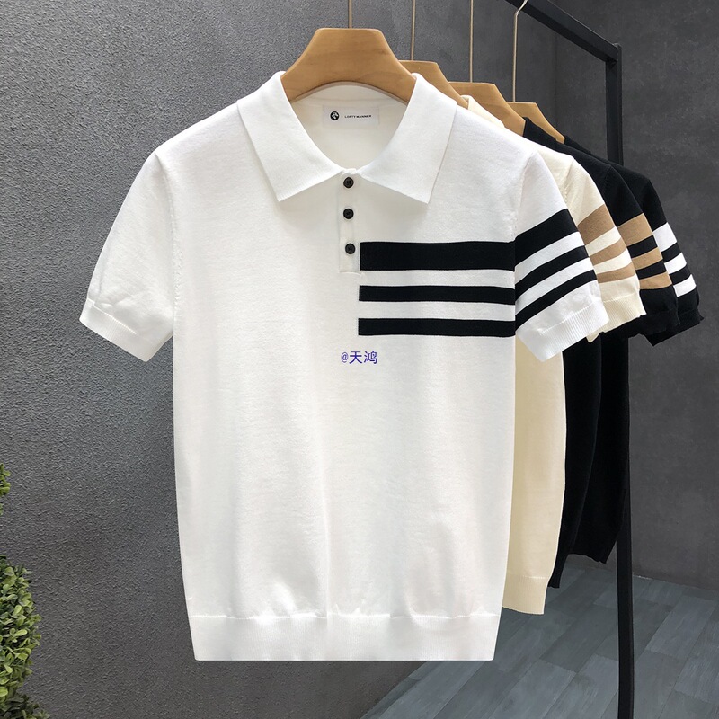 Imported Quality Light Luxury Thin Short-Sleeved Sweater Men's Spring and Summer Lapel Sweater Shirt Men's Half-Sleeve