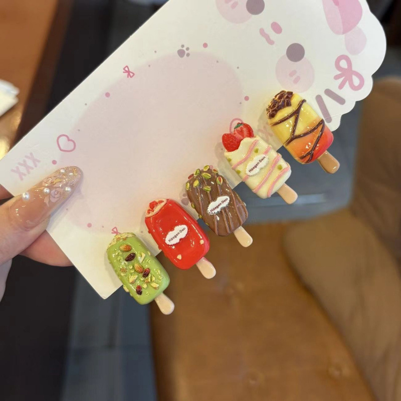 卡通甜美巧克力雪糕发夹趣味心发夹女侧边刘海夹鸭嘴夹子发卡礼品|undefined
