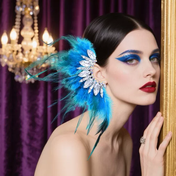 Hot Selling Feather Ear Clips, High-End Rhinestone Earrings, Catwalk Exaggerated Accessories, Women's Earrings, Factory Direct Sales and Wholesale