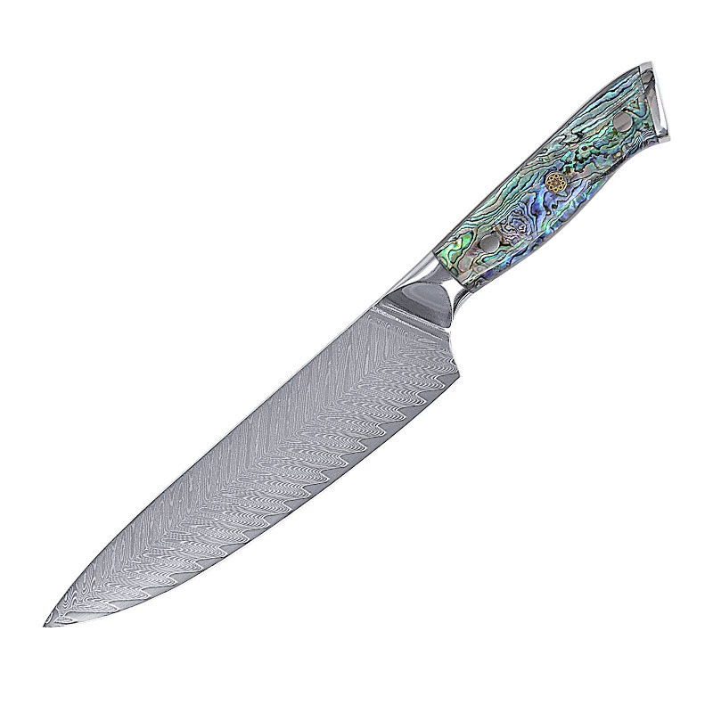 Damascus kitchen knife, VG10 blade, shell handle, multi-size (3.5–8 in)