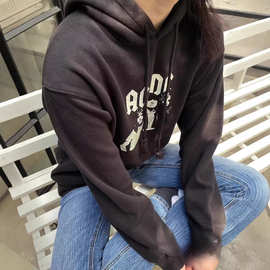 BM风字母印花大版型连帽套头卫衣女士 拉绒袋鼠兜慵懒风宽松上衣