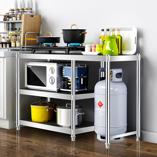 Wholesale gas rack floor-standing kitchen cabinet shelf storage rack stainless steel cabinet countertop storage dining cabinet