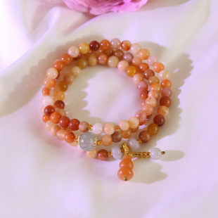 Natural Freshwater Pearl Gold Silk Jade Natural Stone Bracelet Multi-Circle Stacked Gourd Crystal Bracelet Zen Style New Chinese Style