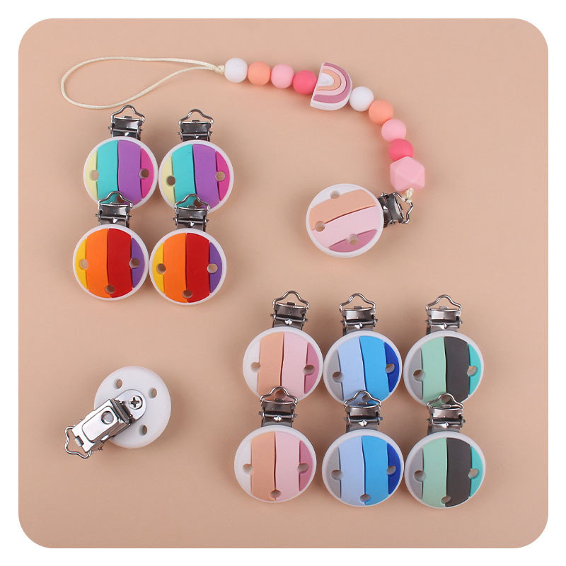 Nuevo bebé suministros calmante arco iris de silicona pezón anti-caída clip de cadena AliExpress Nuevo en Amazon