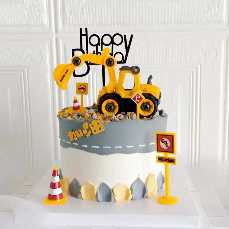 Nuevo vehículo de ingeniería excavadora decoración de pastel excavadora torre de grúa niño cumpleaños horneado inserto