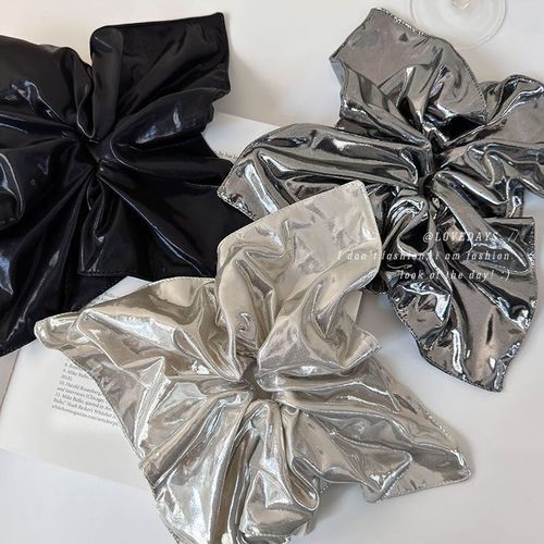 Stylish, high-end silver leather case with large hair ties—women's fashion, elegant headbands, ponytail holders, and highly elastic hair ropes.