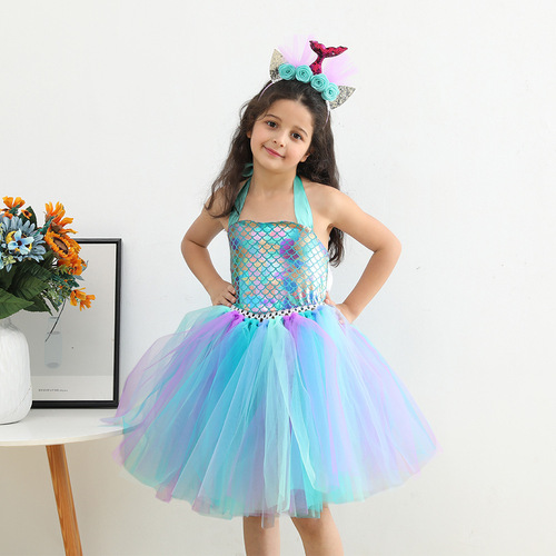 European and American children's clothing mermaid tutu skirt girls tutu skirt cospaly performance dress fish scale dress skirt