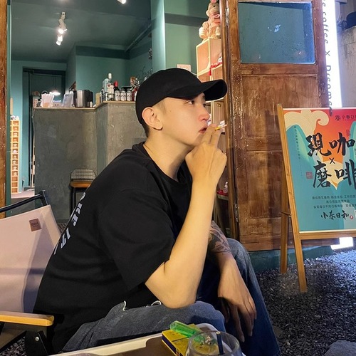 MUJI pure cotton unisex baseball cap, black hard-top versatile large duckbill hat