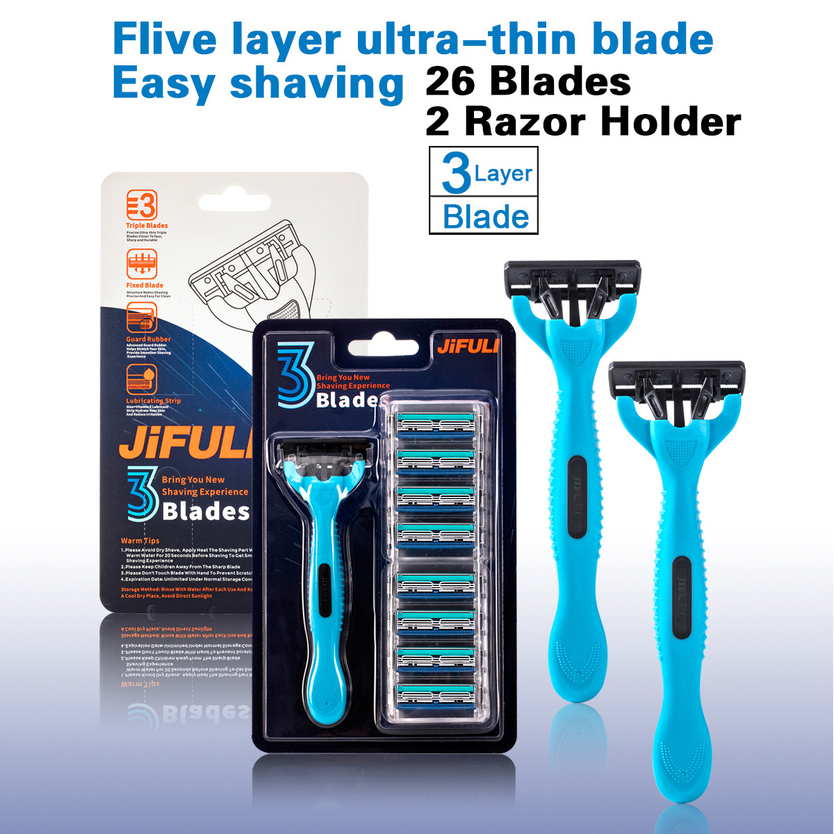 Jifuli's New Foreign Trade Men's Razor Three-Layer Manual Razor Blade with Handle Portable Hair Remover
