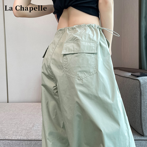 American style quick-dry work pants for girls, summer thin loose casual sports pants with drawstring, high-waisted wide-leg pants, trendy