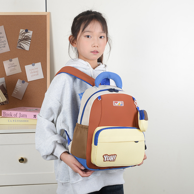 Mochila de clase de estudiantes de primaria de gran capacidad, nueva mochila coreana para niños y niñas, mochila infantil de color contrastante de moda transfronteriza