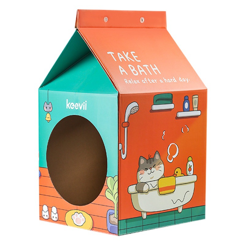Tablero del rasguño del gato caja de leche nido de cartón nido de gato vertical de papel corrugado Casa de gato auto-Hola alivio artefacto tapado gato juguete