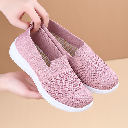 Women's Large Size Breathable Flyknit Flat Work Shoes Net Shoes Casual Single Shoes